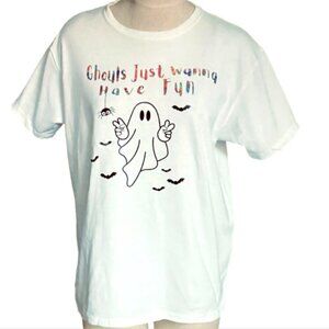 Ghouls Just Wanna Have Fun Graphic Tee Sz L‎ Halloween Ghost Spider Bats 157M